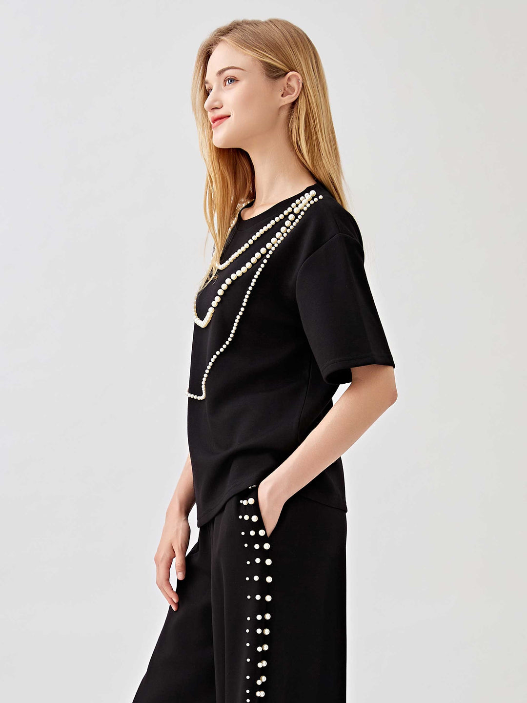 Light Soft Lyocell Pearl Detail Top