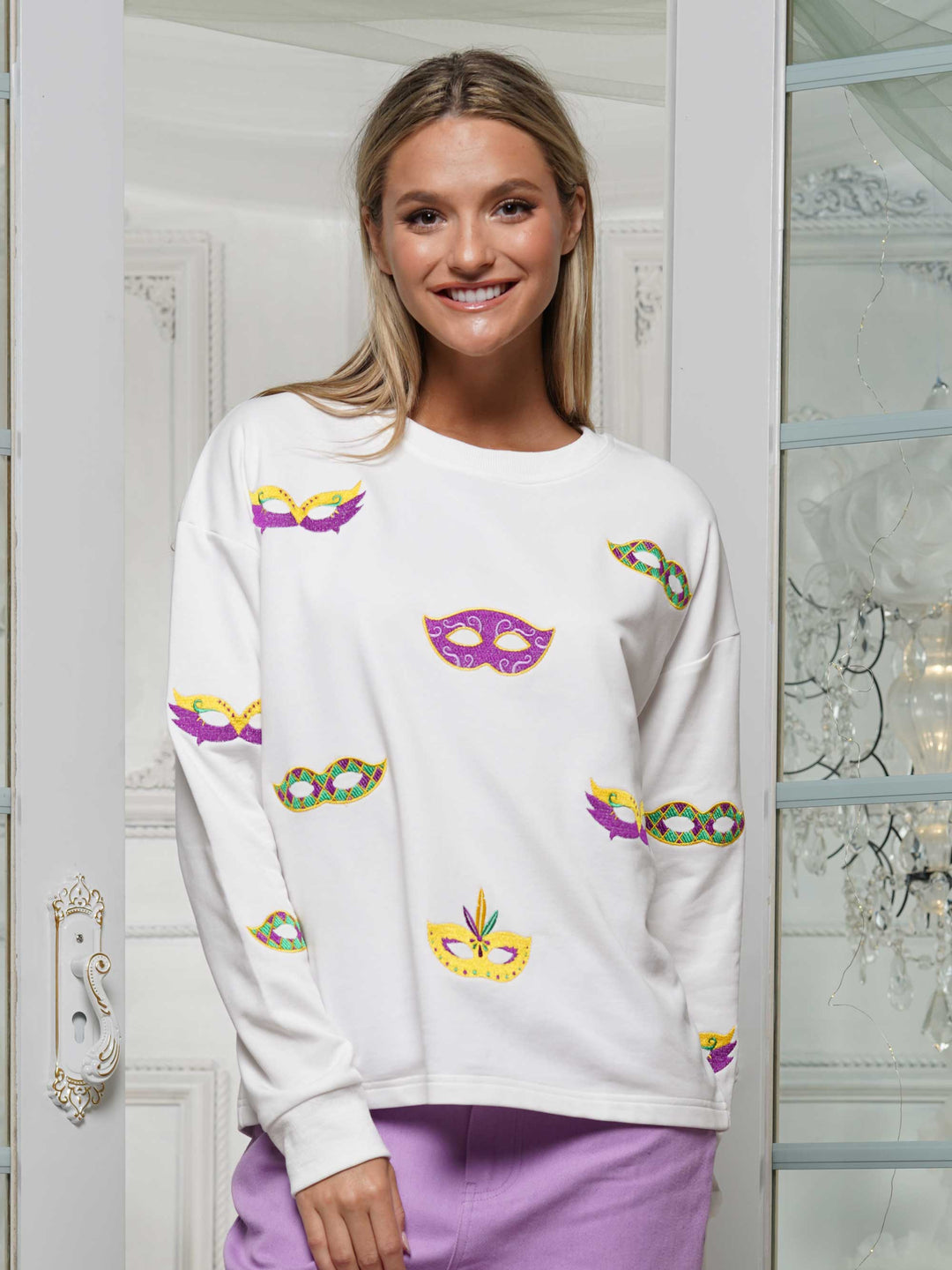 Mardi Gras Mask Print Sweater