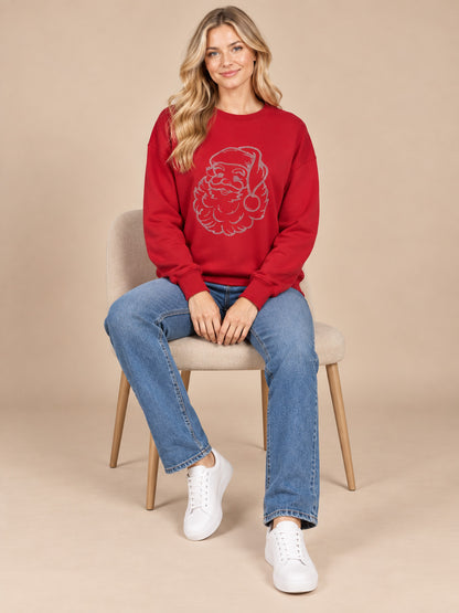 Santa Face Rhinestone Crewneck