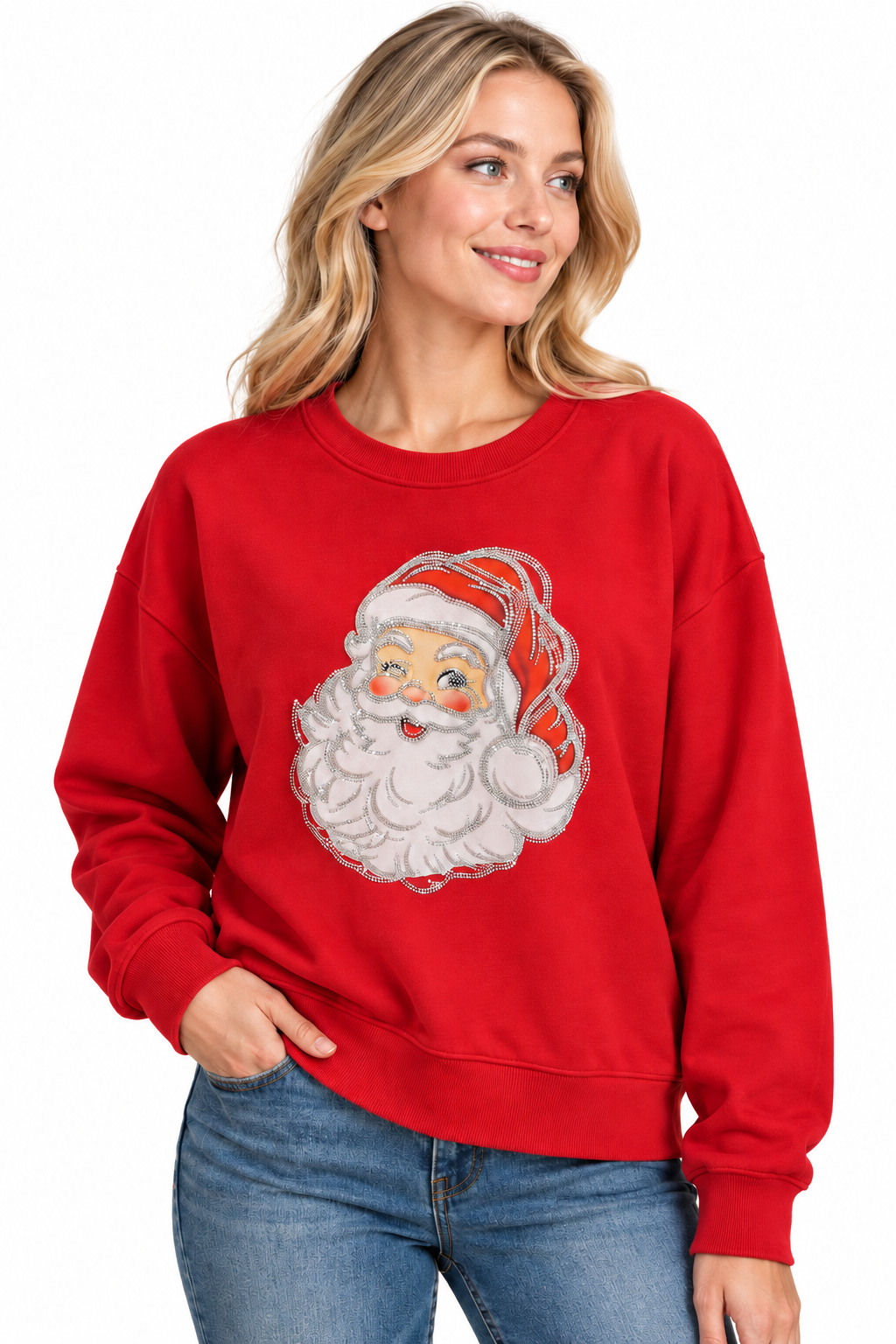 Santa Face Rhinestone Graphic Crewneck