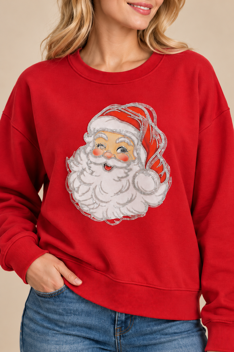 Santa Face Rhinestone Graphic Crewneck