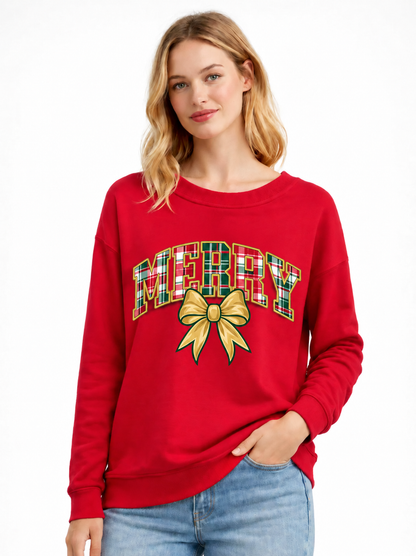Merry Plaid Bow Christmas Crewneck Sweatshirt