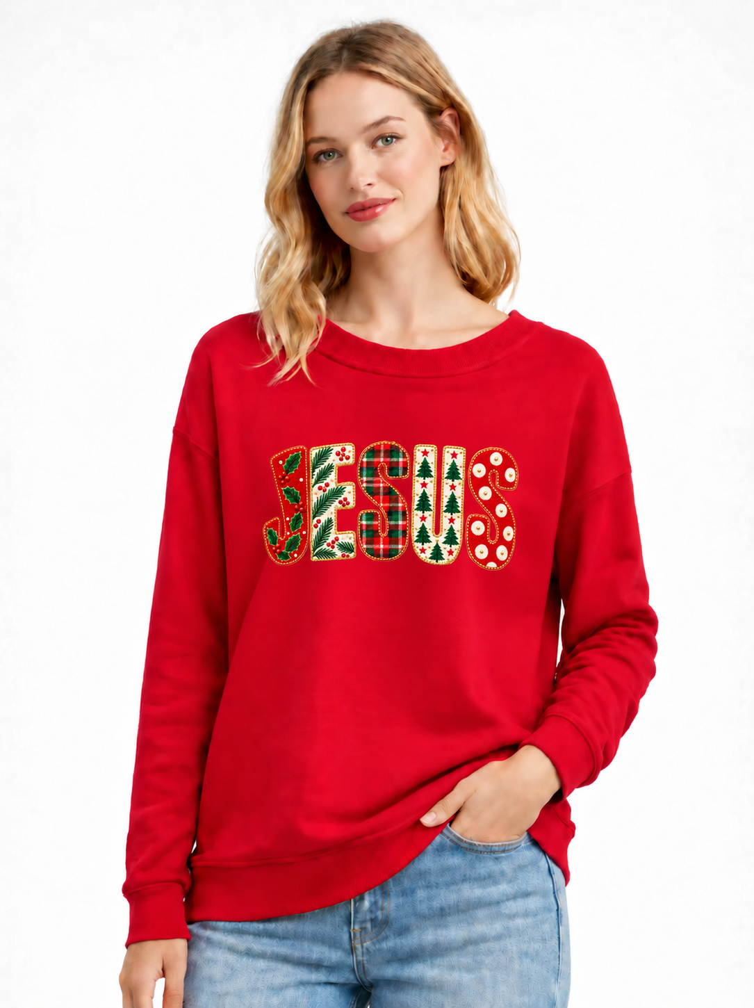 Jesus Plaid Christmas Crewneck Sweatshirt