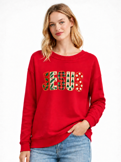 Jesus Plaid Christmas Crewneck Sweatshirt