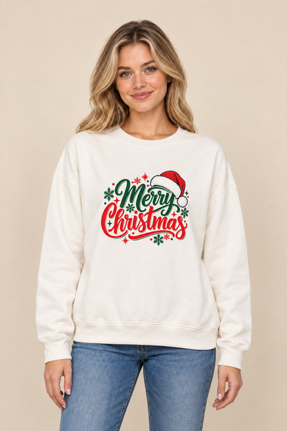 Merry Christmas Santa Hat Graphic Crewneck Sweatshirt