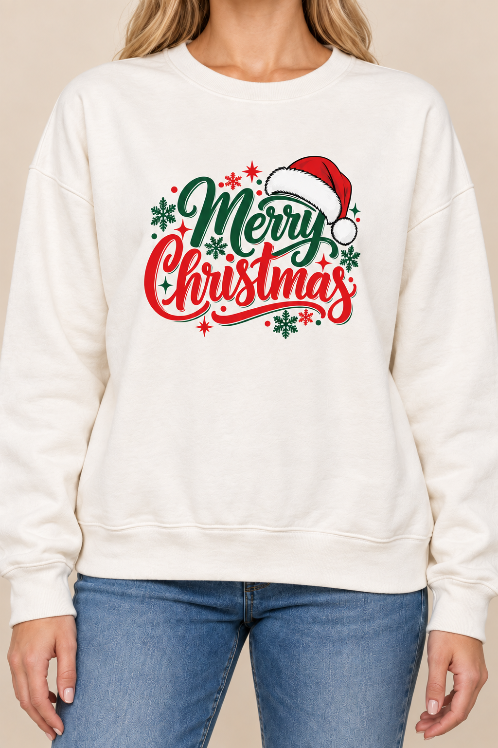Merry Christmas Santa Hat Graphic Crewneck Sweatshirt