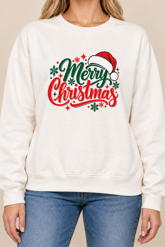 Merry Christmas Santa Hat Graphic Crewneck Sweatshirt