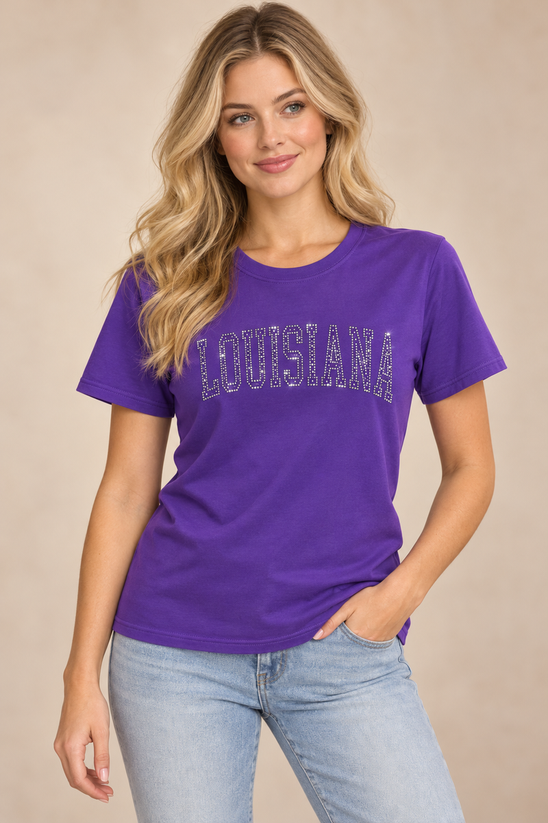 Louisiana Rhinestone Fitted Tee