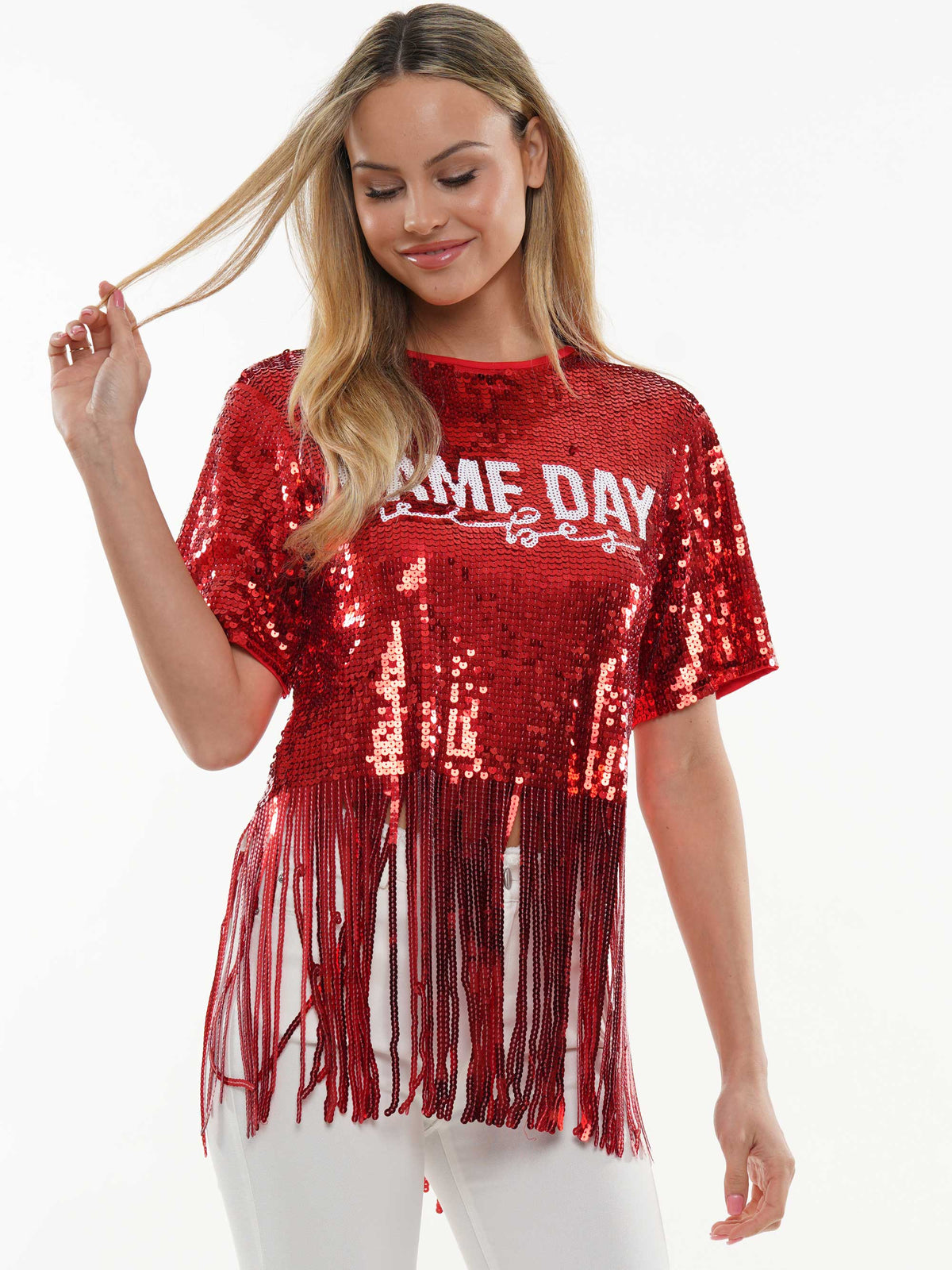 Gameday Fringe Sequin Top