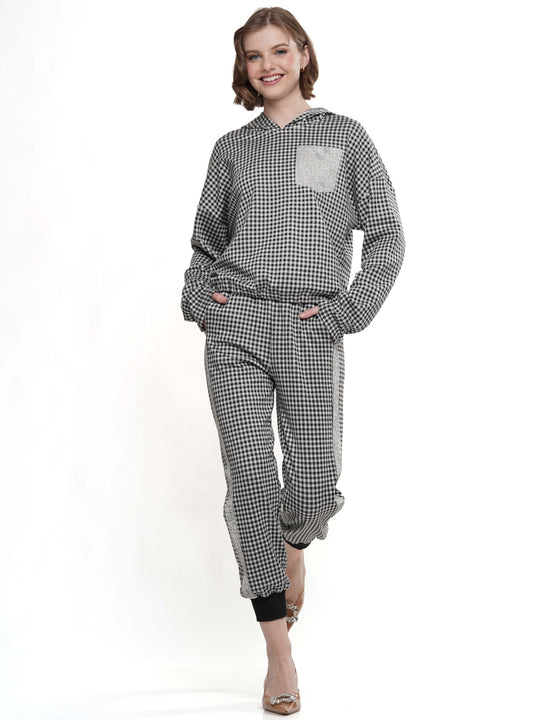 Gingham Hoodie Heat Stone Detail Top & Pants 2-Piece Set