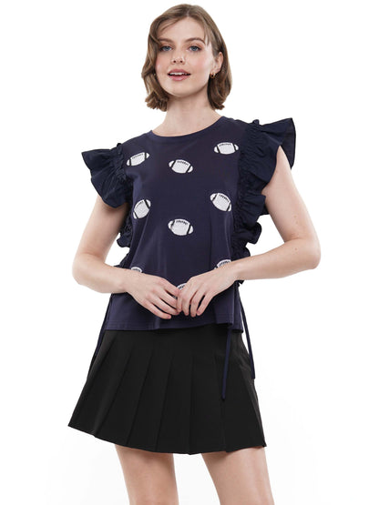 Ruffle Sleeve Sequin Football Top