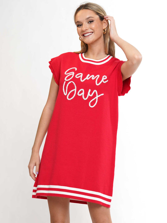 Game Day Ruffled Sleeve Knit Dress
