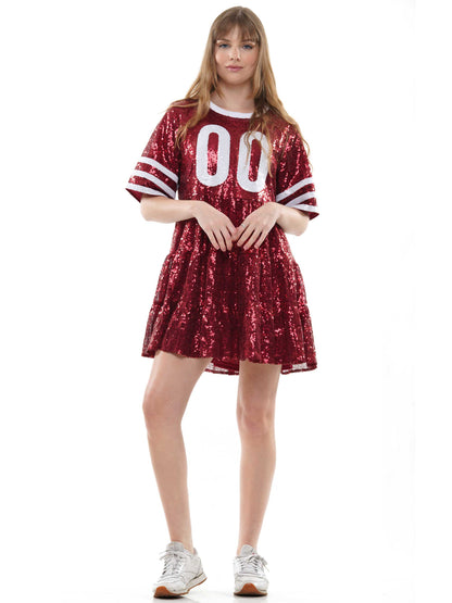 Double Zero Jersey Baby Doll Sequin Dress