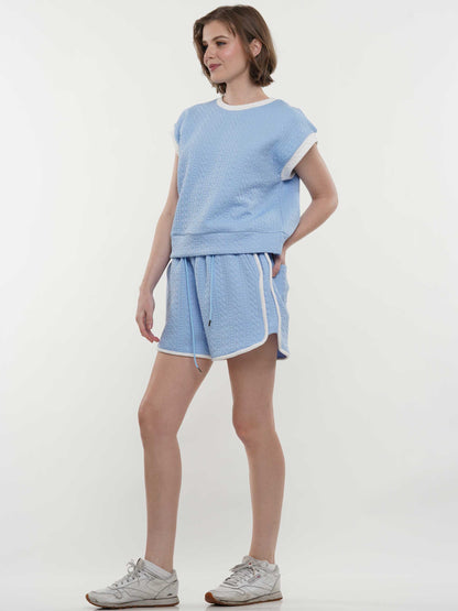 Vertical Striped Knit Pattern Top & Shorts 2-Piece Set