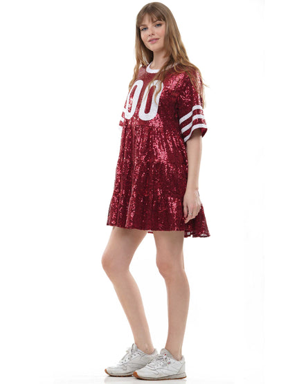 Double Zero Jersey Baby Doll Sequin Dress