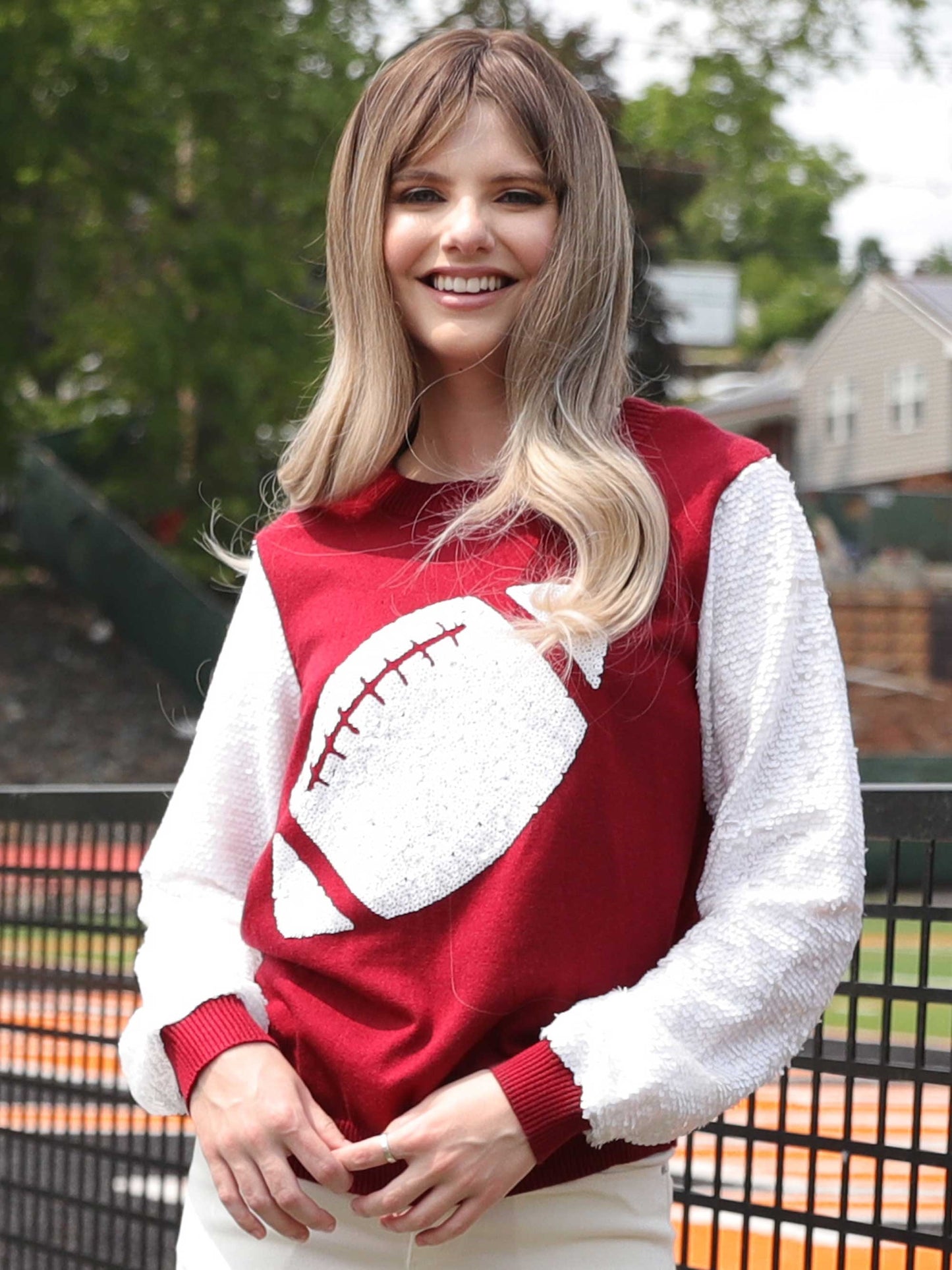 Sequin Sleeve Football Sweater