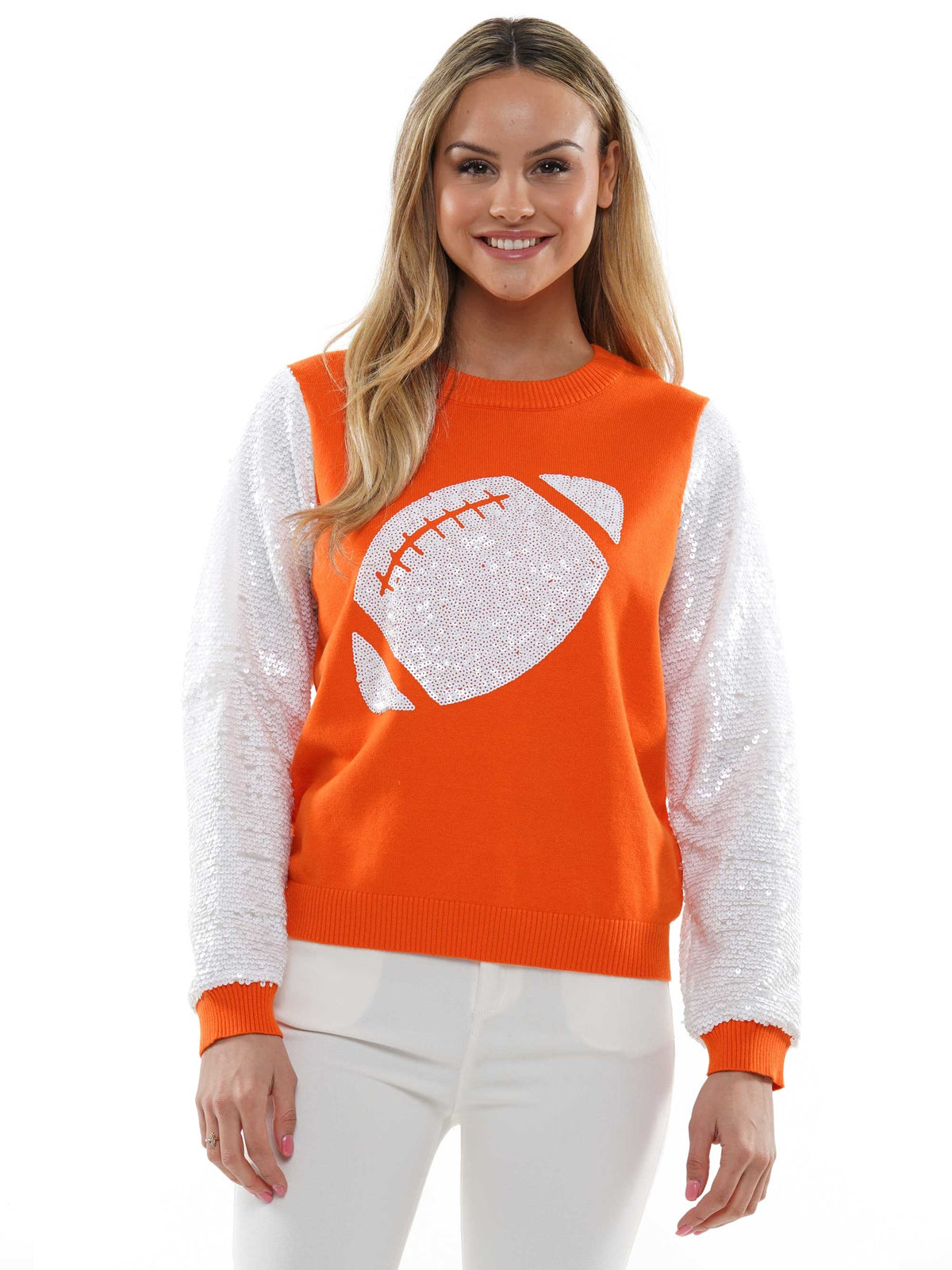 Sequin Sleeve Football Sweater