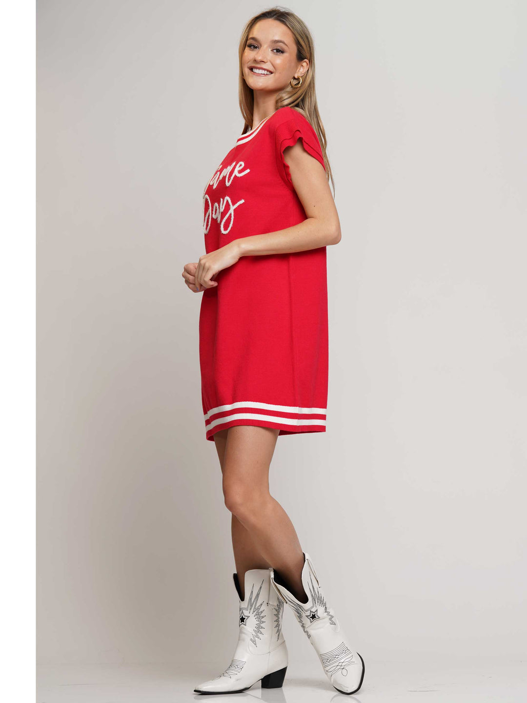 Game Day Ruffled Sleeve Knit Dress