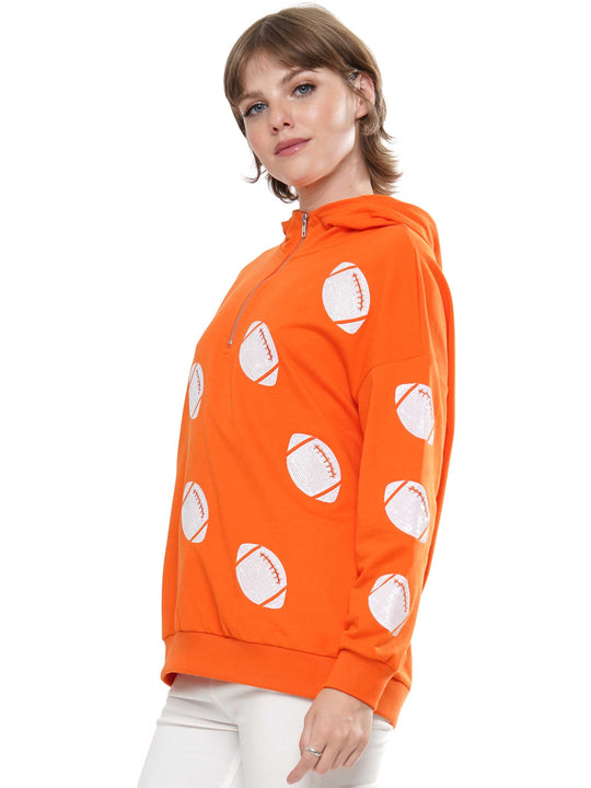 Half-zip hoodie with a relaxed fit and football sequin embroidery