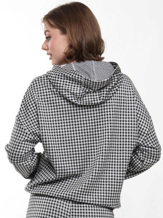 Gingham Hoodie Heat Stone Detail Top