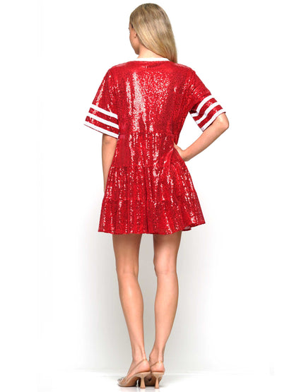 Double Zero Jersey Baby Doll Sequin Dress