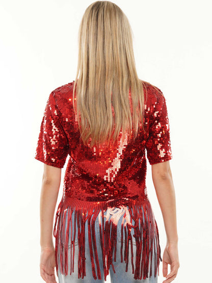 Gameday Fringe Sequin Top