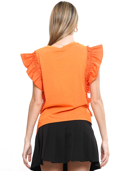 Ruffle Sleeve Sequin Football Top