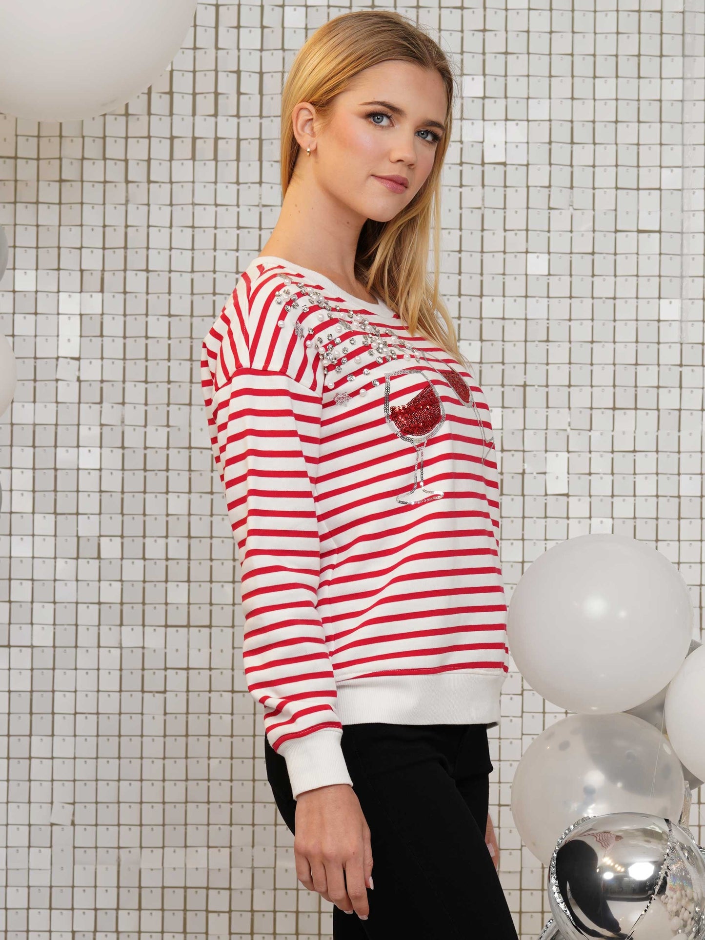 Wine Glass Striped Sweater