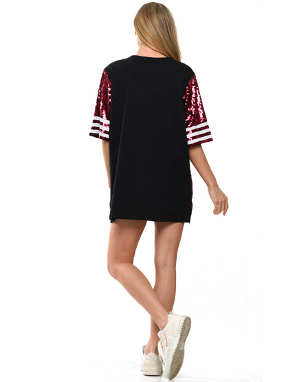 Sequin dress with football helmet
