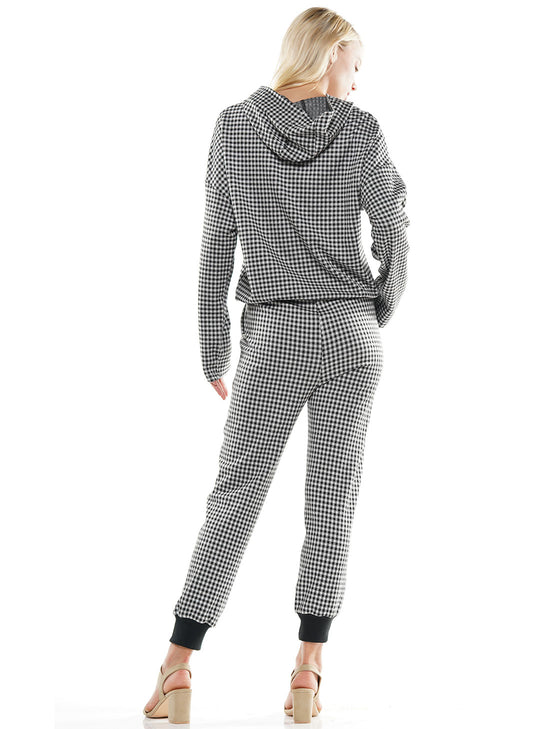 Gingham Hoodie Heat Stone Detail Top & Pants 2-Piece Set