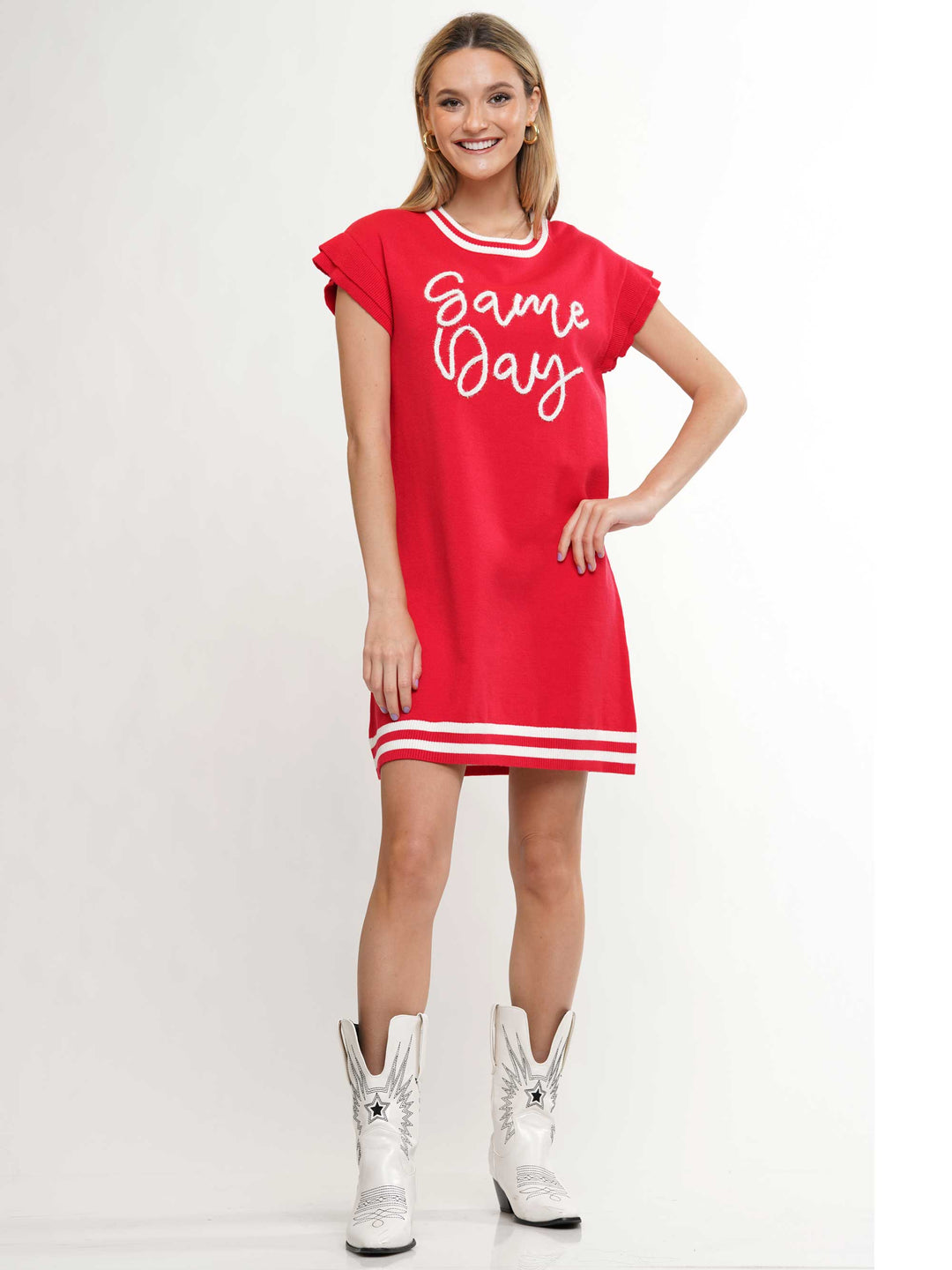 Game Day Ruffled Sleeve Knit Dress