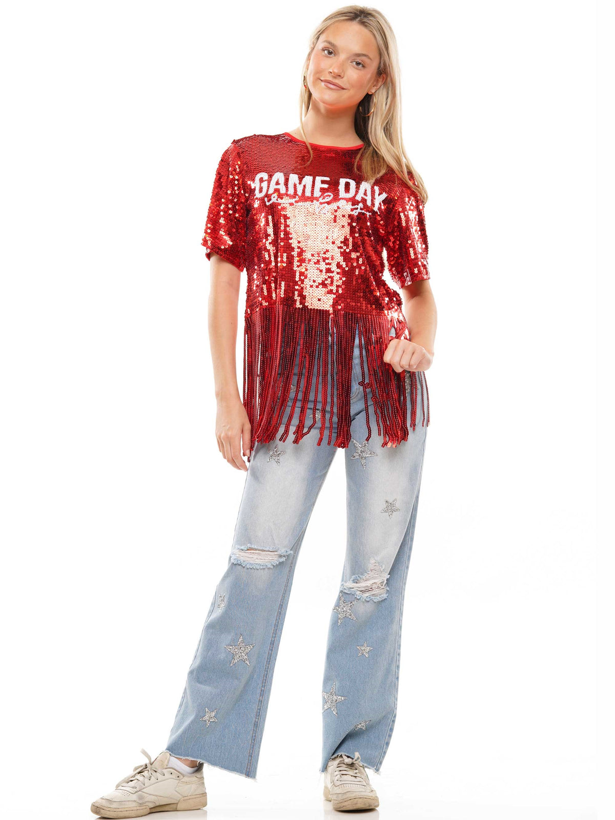 Gameday Fringe Sequin Top
