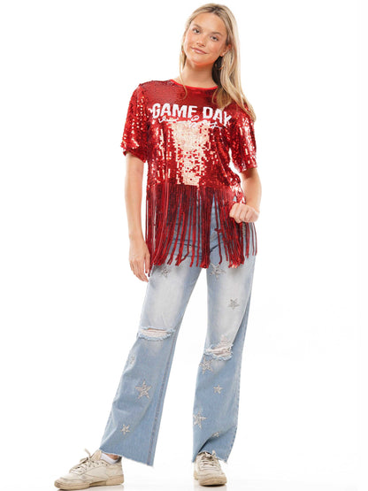 Gameday Fringe Sequin Top