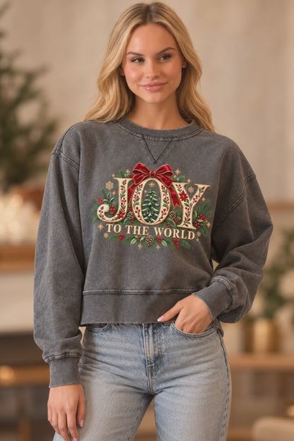 Joy to the World Washed Cropped Sweatshirt