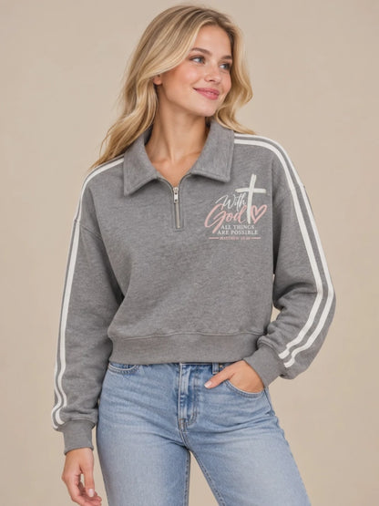 With God Christian Quarter-Zip Pullover – Gray
